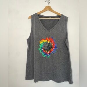 Women’s Sunflower V-Neck Tank, Size 2XL